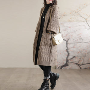 Áo khoác len trench coat dài tay kiểu bện thừng mắt cáo - NU7841
