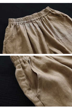 Quần baggy linen lưng thun ống túm thêm hoa lá - NU6990