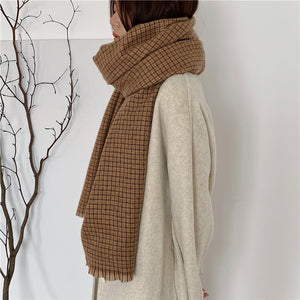 Khăn quàng len cashmere kẻ sọc caro phong cách retro - NU7806
