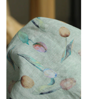 Áo sơ mi linen ngắn tay cổ pipi in hoa tulip sắc màu - NU8544