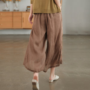 Quần baggy linen lưng cao ống rộng thêu sợi màu ziczac - NU7230