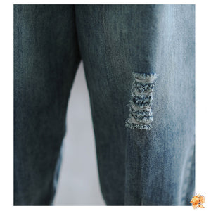 Quần baggy yếm denim retro kiểu nhiều nút - NU6630