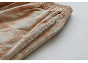 Quần baggy linen lưng thun kẻ sọc caro ống túm một túi sau - NU7423