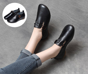 Giày da retro gót thấp kiểu một khuy - NU4257