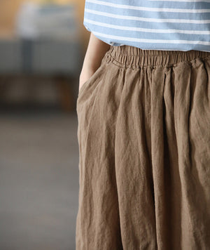 Quần baggy lửng linen lưng thun một màu hai túi chéo  - NU7076