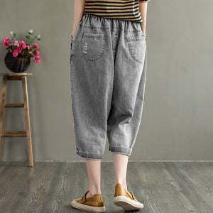 Quần baggy denim retro lưng thun sờn thêu hoa văn - NU6619