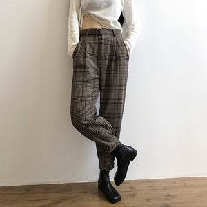 Quần baggy linen kẻ caro kèm thắt lưng - NU4593