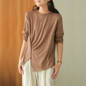 Áo T-shirt dài tay cổ tròn xẻ tà xếp ly - NU6603