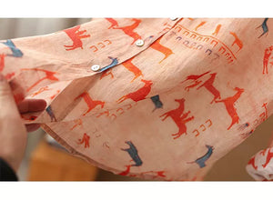Áo sơ mi linen dài tay cổ đức in những chú ngựa - A916