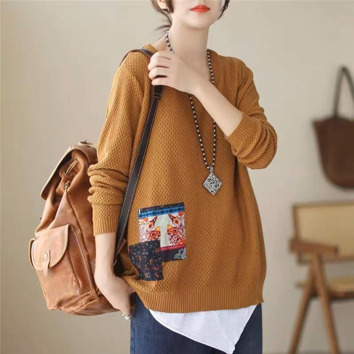 Áo len đan dài tay cổ V và mảng màu - NU7846