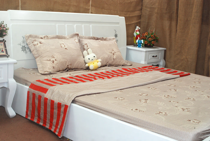 BỘ CHĂN GA SATIN LỤA HOA NÂU ĐẤT - CG00453