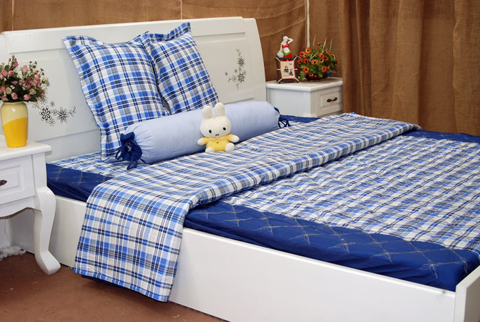 BỘ CHĂN GA THÔ LỤA CARO XANH - CG00422