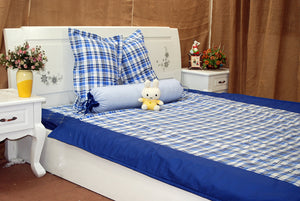 BỘ CHĂN GA THÔ LỤA CARO XANH - CG00422 - kamaka.vn - thời trang nhật