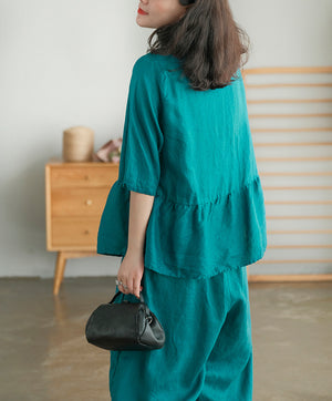 Áo sơ mi linen ngắn tay cổ V form rộng - NU5582