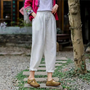 Quần baggy linen lưng thun dây rút hai túi chéo - NU6729