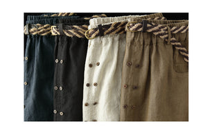 Chân váy linen lưng thun hai hàng khuy kèm thắt lưng - V001
