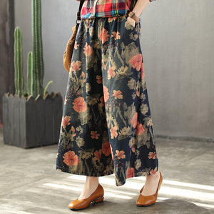 Quần baggy denim ống loe in hoa lá - NU2673 - kamaka.vn - thời trang nhật