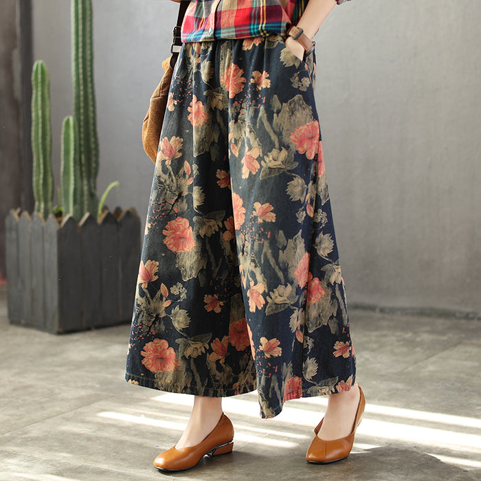 Quần baggy denim ống loe in hoa lá - NU2673