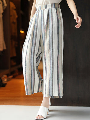 Quần baggy linen kẻ sọc ống rộng - NU5382