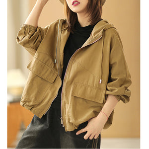 Áo khoác retro có mũ dài tay form rộng hai túi vuông - NU6387