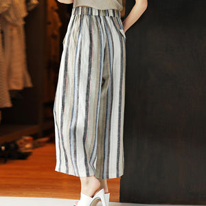 Quần baggy linen kẻ sọc ống rộng - NU5382