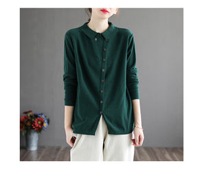 Áo T-shirt dài tay cổ pipi kiểu sơ mi khuy lệch - NU6336