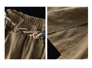 Chân váy linen lưng thun hai hàng khuy kèm thắt lưng - V001