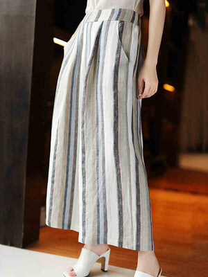 Quần baggy linen kẻ sọc ống rộng - NU5382