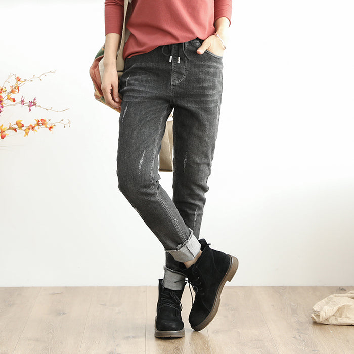 Quần baggy denim dây rút retro bút chì - NU3436