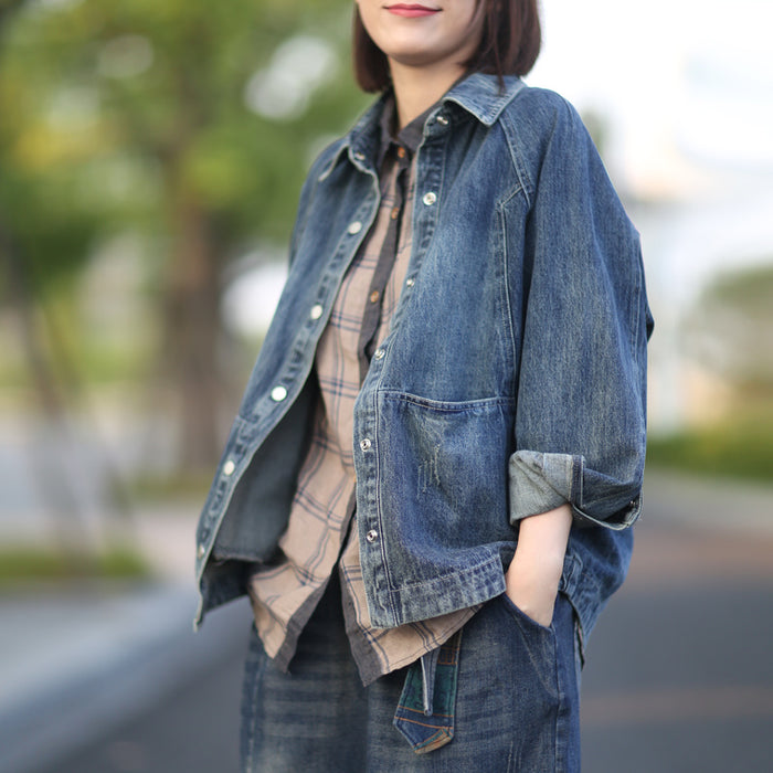 Áo khoác denim dài tay cổ đức hai túi ngang - NU3345