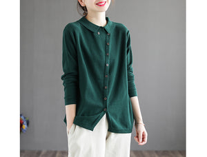 Áo T-shirt dài tay cổ pipi kiểu sơ mi khuy lệch - NU6336