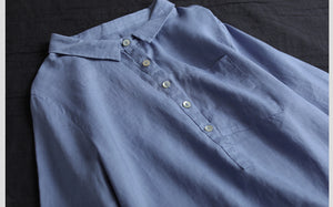 Áo sơ mi linen ngắn tay cổ đức khuy cài sát túi - NU5604
