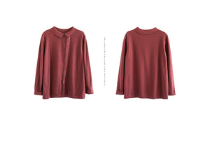Áo T-shirt dài tay cổ pipi kiểu sơ mi khuy lệch - NU6336