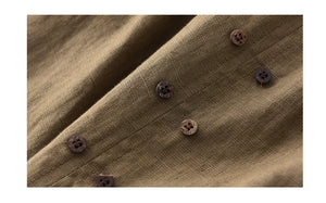 Chân váy linen lưng thun hai hàng khuy kèm thắt lưng - V001