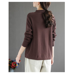 Áo T-shirt dài tay cổ pipi kiểu sơ mi khuy lệch - NU6336