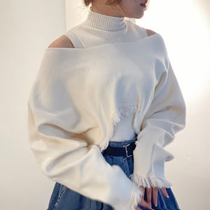 Bộ đồ gồm áo khoác len cardigan dài tay và croptop sát nách cao cổ - NU8497