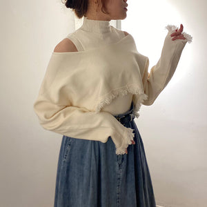 Bộ đồ gồm áo khoác len cardigan dài tay và croptop sát nách cao cổ - NU8497