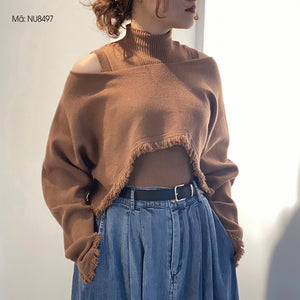 Bộ đồ gồm áo khoác len cardigan dài tay và croptop sát nách cao cổ - NU8497
