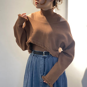 Bộ đồ gồm áo khoác len cardigan dài tay và croptop sát nách cao cổ - NU8497