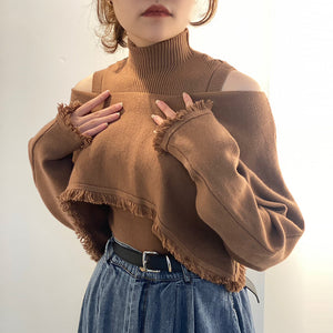 Bộ đồ gồm áo khoác len cardigan dài tay và croptop sát nách cao cổ - NU8497