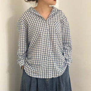 Áo sơ mi linen dài tay cổ đức kẻ caro một túi vuông - NU8493
