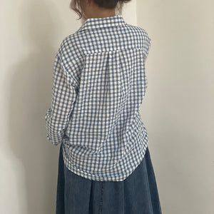 Áo sơ mi linen dài tay cổ đức kẻ caro một túi vuông - NU8493
