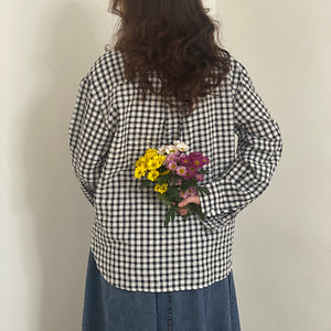 Áo sơ mi linen dài tay cổ đức kẻ caro một túi vuông - NU8493