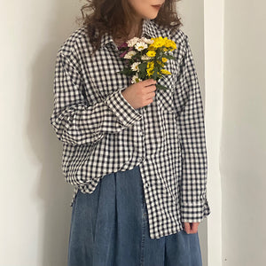Áo sơ mi linen dài tay cổ đức kẻ caro một túi vuông - NU8493