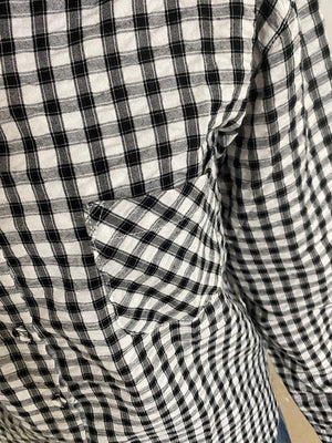 Áo sơ mi linen dài tay cổ đức kẻ caro một túi vuông - NU8493