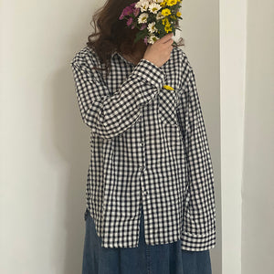 Áo sơ mi linen dài tay cổ đức kẻ caro một túi vuông - NU8493