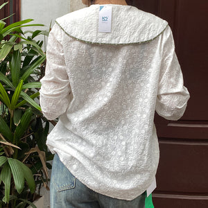 Áo sơ mi linen Morigirl dài tay cổ áo thêu đối xứng - NU8322