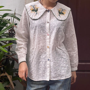 Áo sơ mi linen Morigirl dài tay cổ áo thêu đối xứng - NU8322