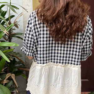 Áo sơ mi linen Morigirl ngắn tay cổ tròn xếp ly kiểu hai tầng - NU8323