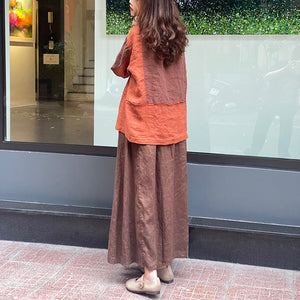 Áo sơ mi linen ngắn tay cổ tròn in hoa lá trước ngực - NU8585